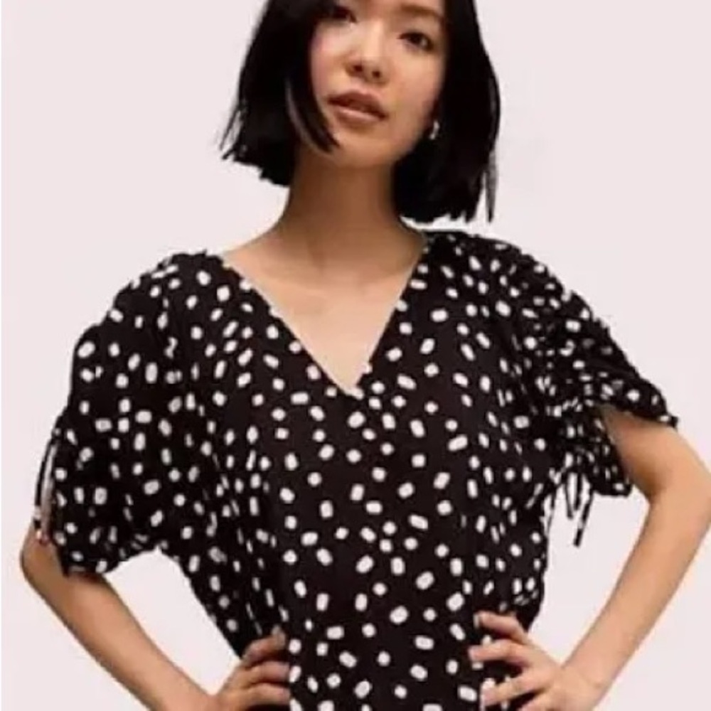 NWOT kate spade Black Top with Pink Dot Puff Sleeves